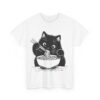 Cute Cat Eating Noodles T-shirt Cotton Tee - Image 4