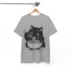 Cute Cat Eating Noodles T-shirt Cotton Tee - Image 2