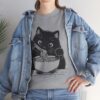 Cute Cat Eating Noodles T-shirt Cotton Tee - Image 3